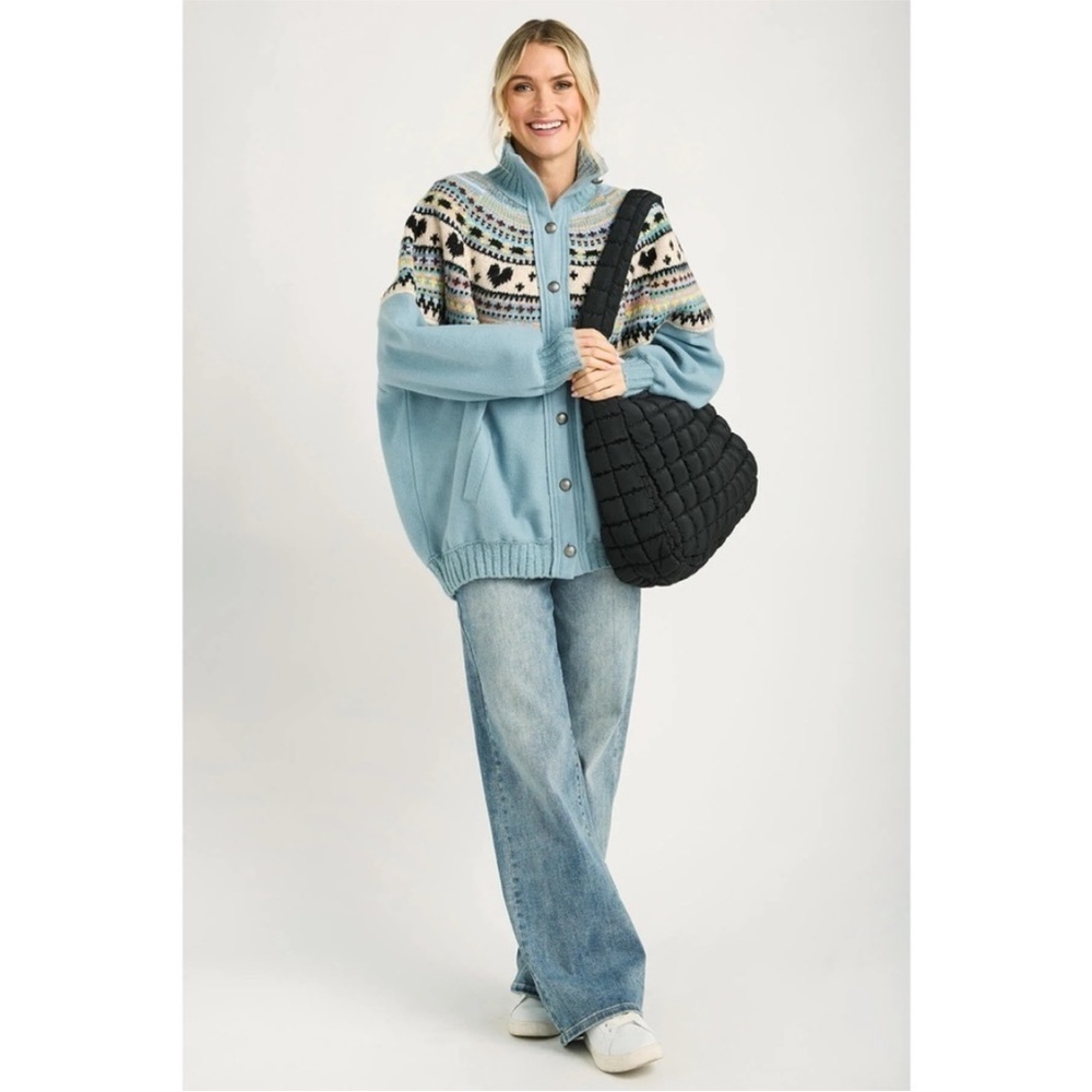 Free People Blue Fair Isle Zip-Up Cardigan Jacket - Picture 8 of 13